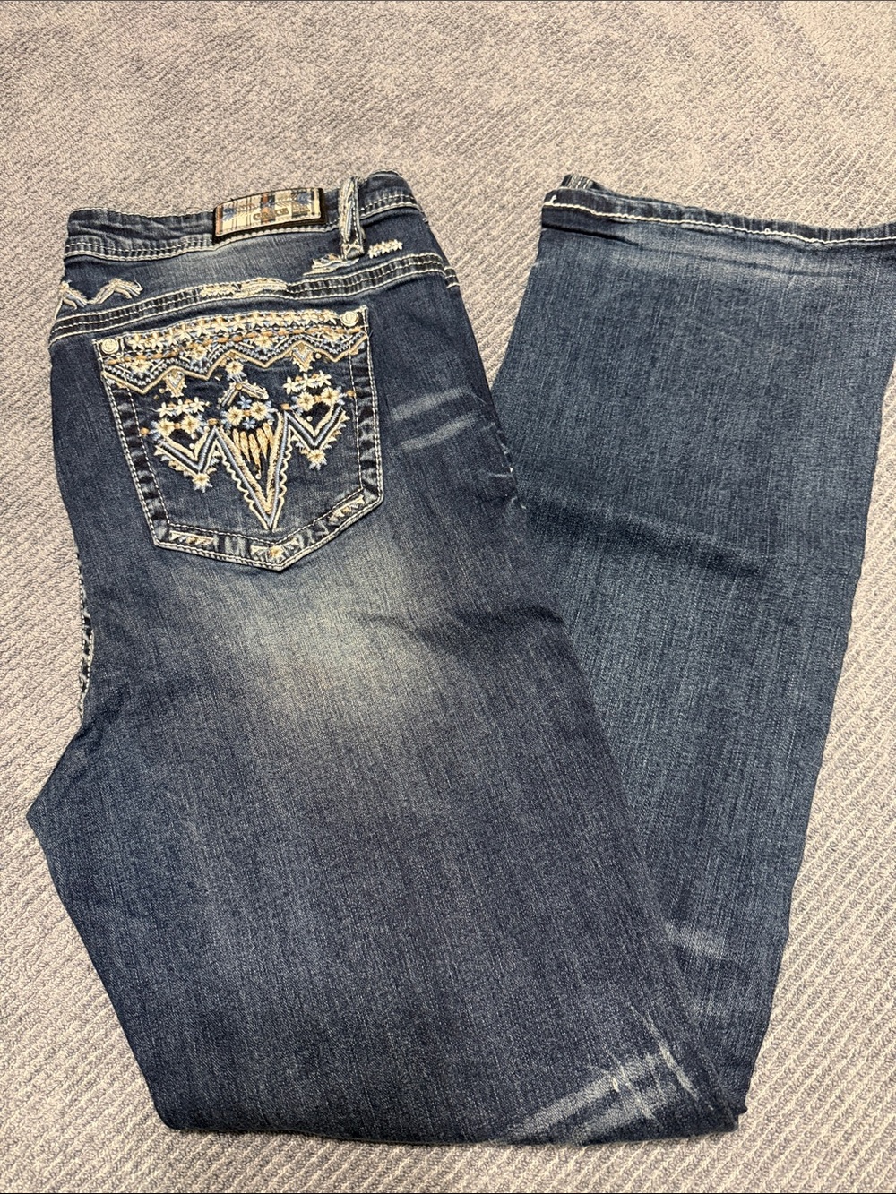 Grace Dark Blue Boot Cut Jeans with Embroidered Pockets